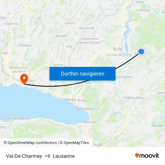 Val-De-Charmey to Lausanne map