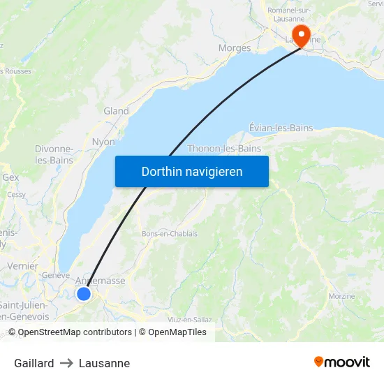 Gaillard to Lausanne map