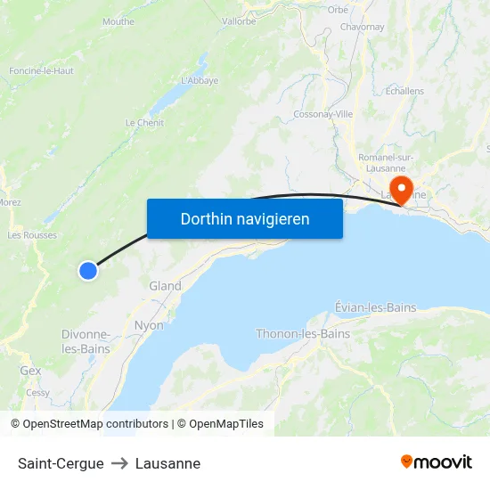 Saint-Cergue to Lausanne map