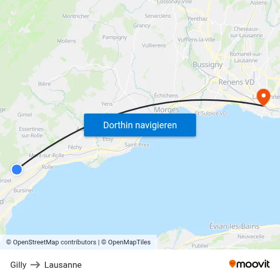Gilly to Lausanne map