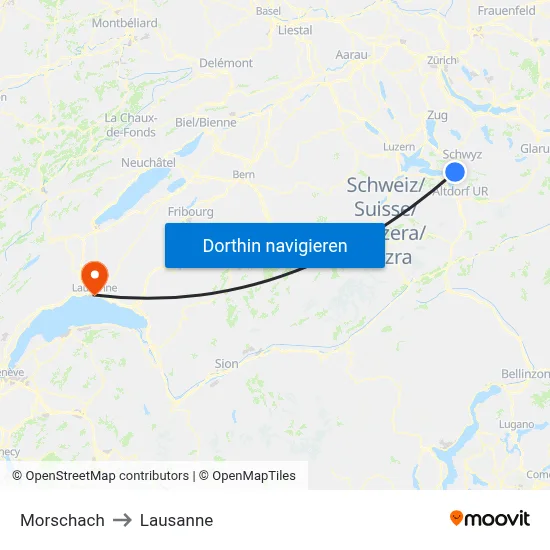 Morschach to Lausanne map