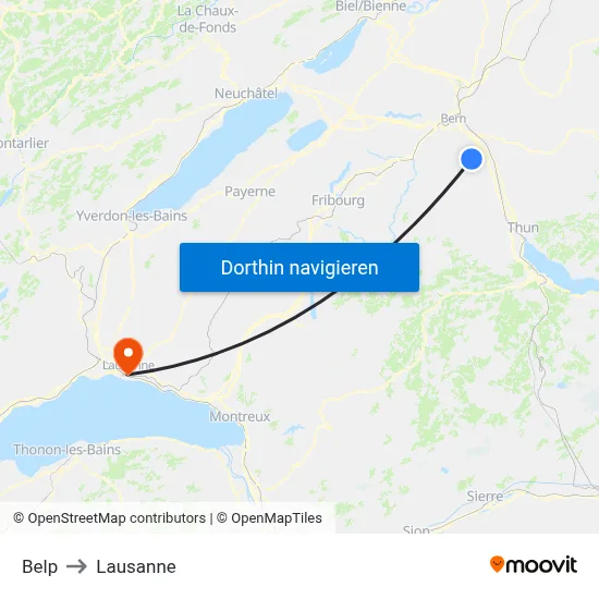 Belp to Lausanne map