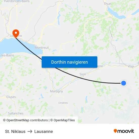 St. Niklaus to Lausanne map