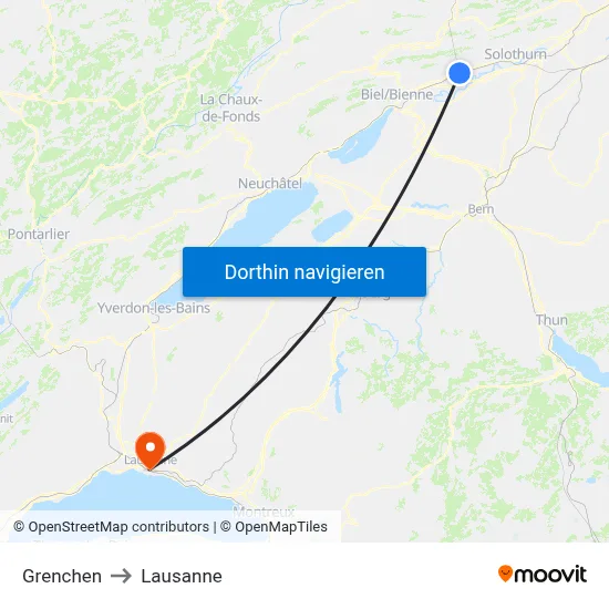 Grenchen to Lausanne map