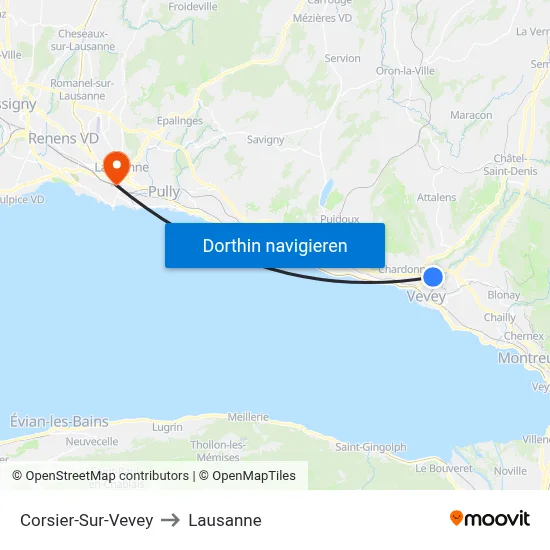 Corsier-Sur-Vevey to Lausanne map