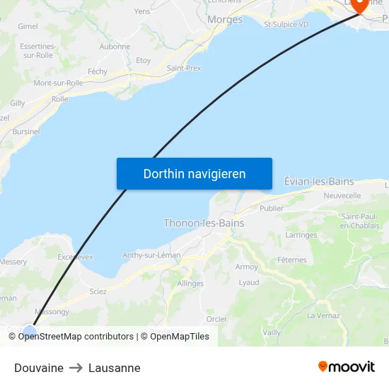 Douvaine to Lausanne map
