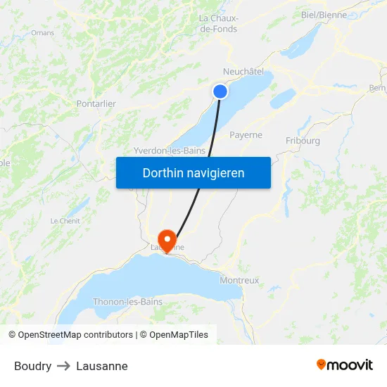 Boudry to Lausanne map