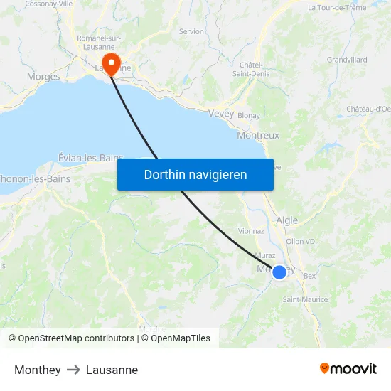 Monthey to Lausanne map