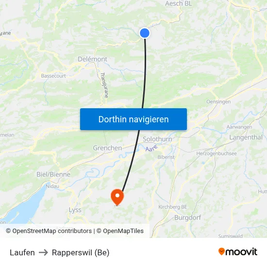 Laufen to Rapperswil (Be) map