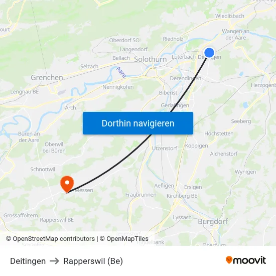 Deitingen to Rapperswil (Be) map