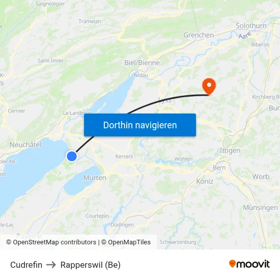 Cudrefin to Rapperswil (Be) map