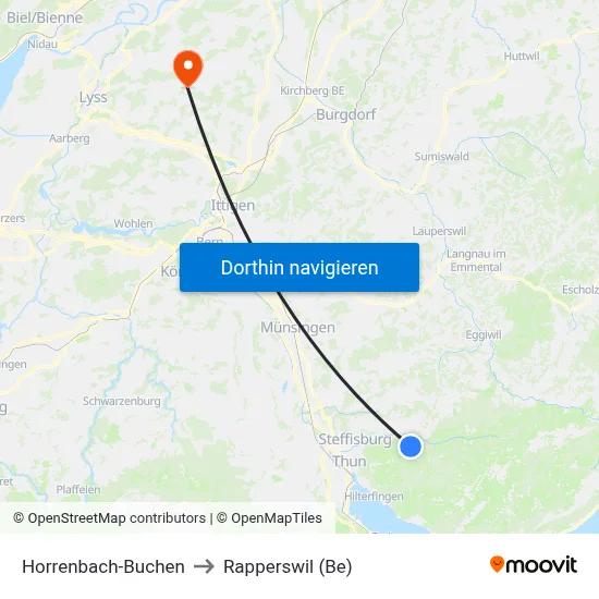 Horrenbach-Buchen to Rapperswil (Be) map