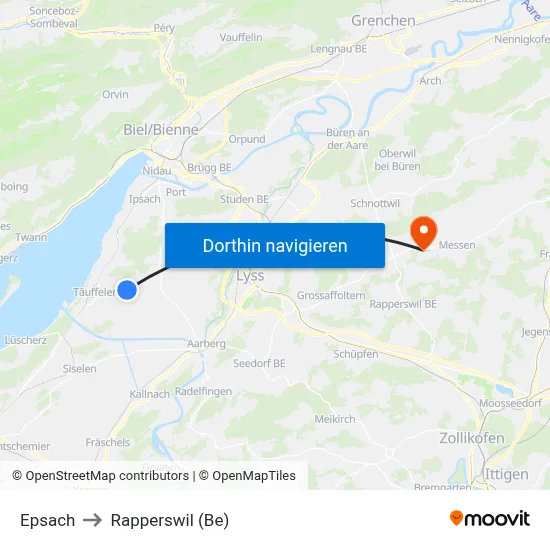 Epsach to Rapperswil (Be) map