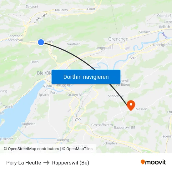 Péry-La Heutte to Rapperswil (Be) map
