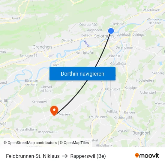 Feldbrunnen-St. Niklaus to Rapperswil (Be) map