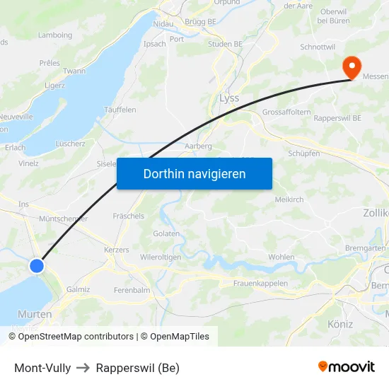 Mont-Vully to Rapperswil (Be) map