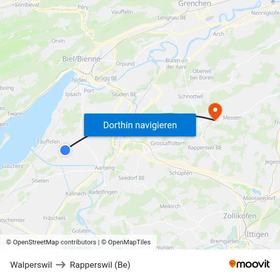 Walperswil to Rapperswil (Be) map
