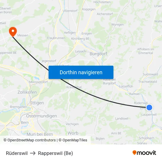 Rüderswil to Rapperswil (Be) map