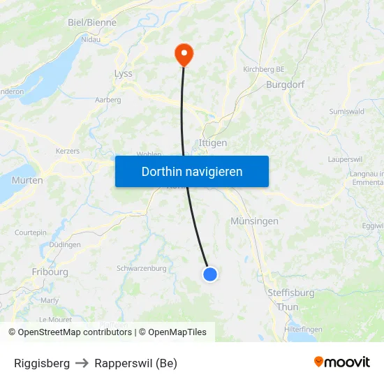 Riggisberg to Rapperswil (Be) map