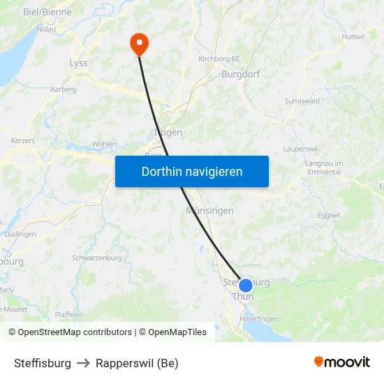 Steffisburg to Rapperswil (Be) map