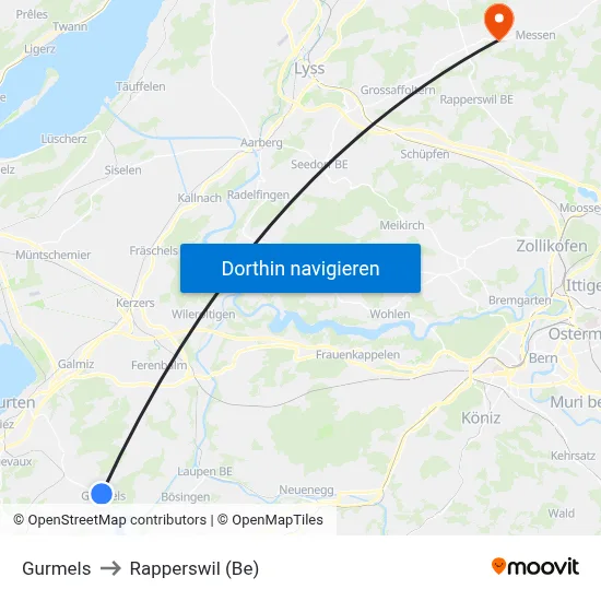 Gurmels to Rapperswil (Be) map