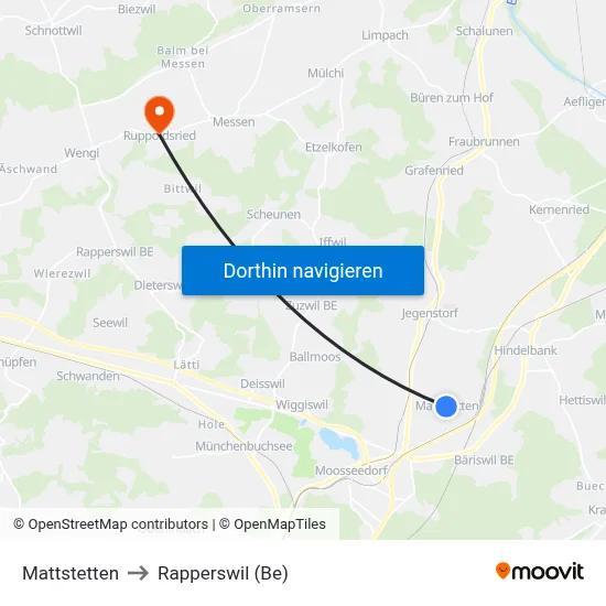 Mattstetten to Rapperswil (Be) map