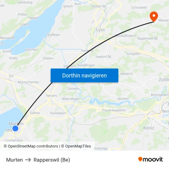 Murten to Rapperswil (Be) map
