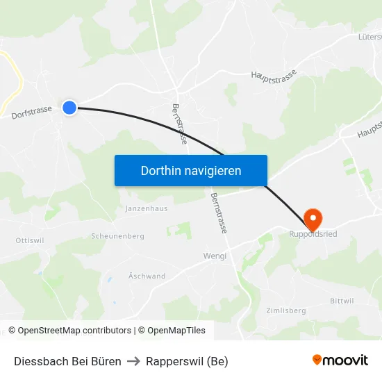 Diessbach Bei Büren to Rapperswil (Be) map