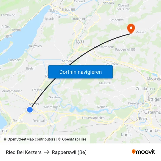 Ried Bei Kerzers to Rapperswil (Be) map