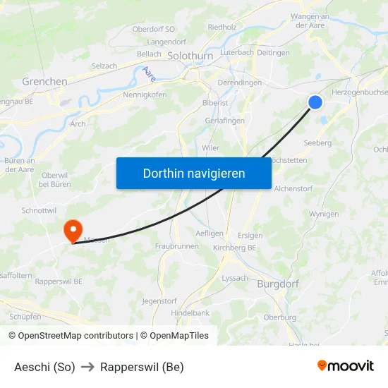 Aeschi (So) to Rapperswil (Be) map