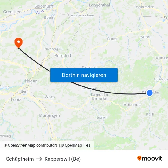 Schüpfheim to Rapperswil (Be) map