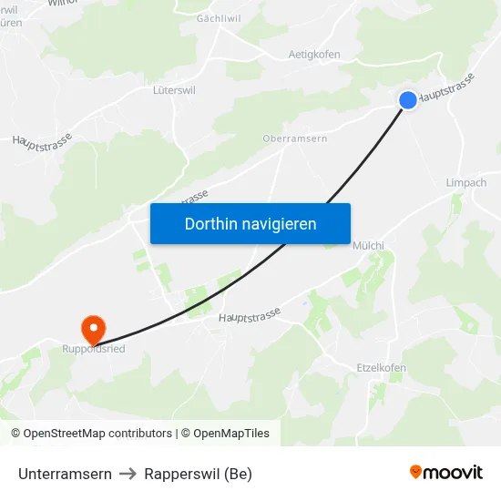Unterramsern to Rapperswil (Be) map