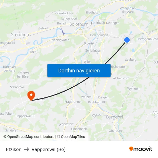 Etziken to Rapperswil (Be) map