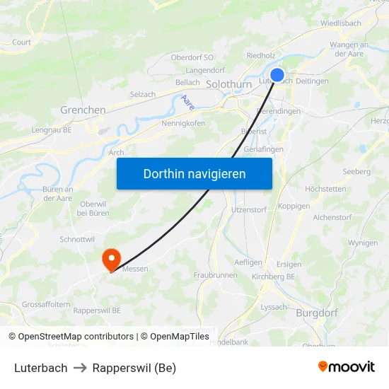 Luterbach to Rapperswil (Be) map