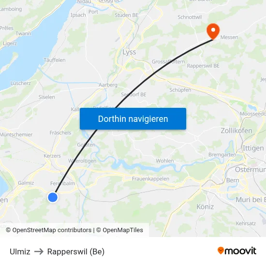 Ulmiz to Rapperswil (Be) map