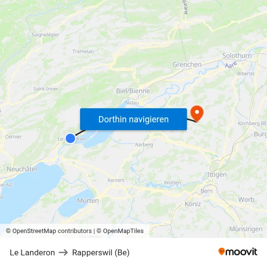 Le Landeron to Rapperswil (Be) map
