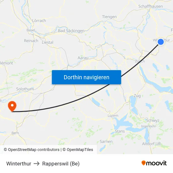 Winterthur to Rapperswil (Be) map