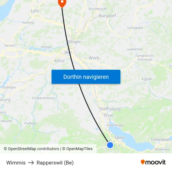 Wimmis to Rapperswil (Be) map