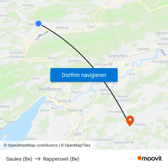 Saules (Be) to Rapperswil (Be) map