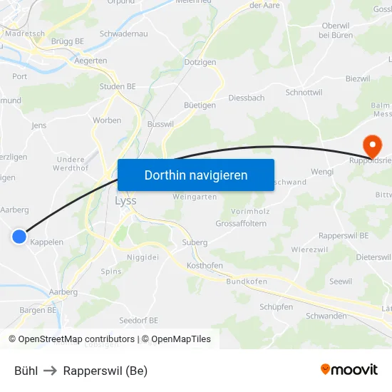 Bühl to Rapperswil (Be) map