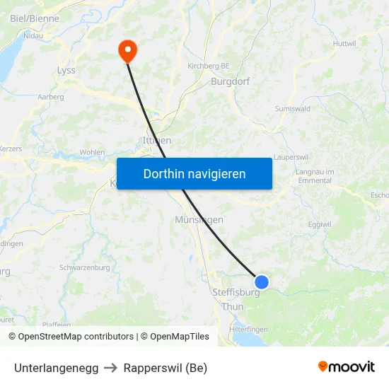 Unterlangenegg to Rapperswil (Be) map