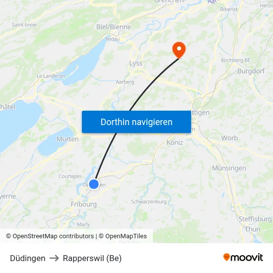 Düdingen to Rapperswil (Be) map