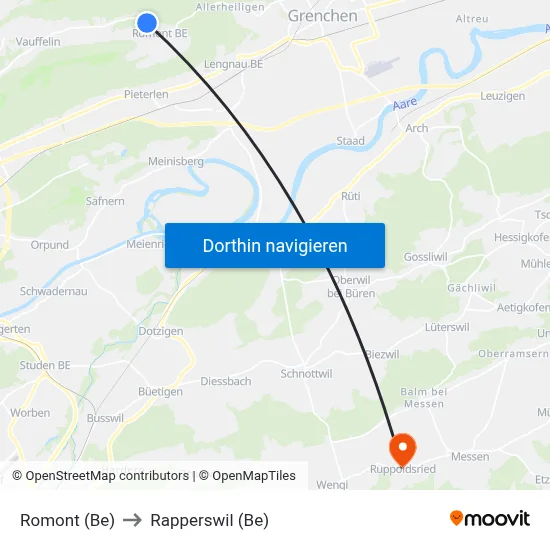 Romont (Be) to Rapperswil (Be) map