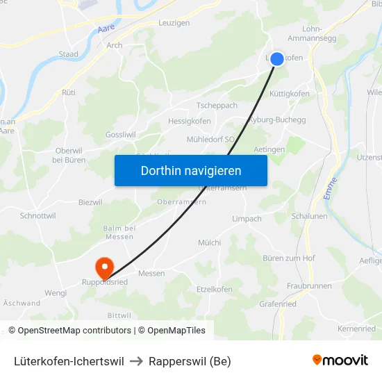 Lüterkofen-Ichertswil to Rapperswil (Be) map