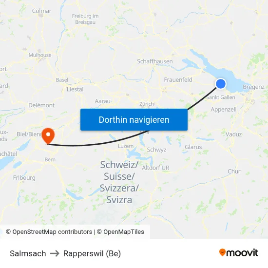 Salmsach to Rapperswil (Be) map