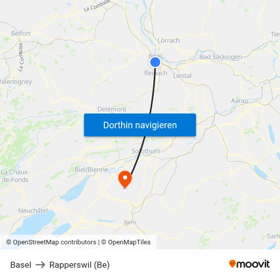 Basel to Rapperswil (Be) map