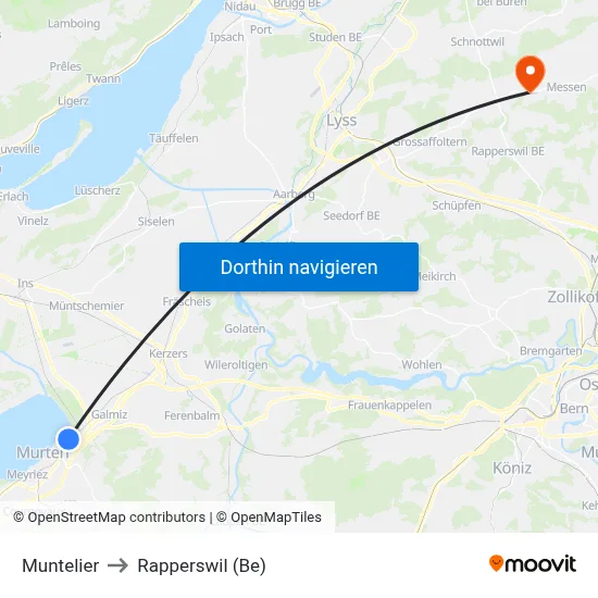 Muntelier to Rapperswil (Be) map