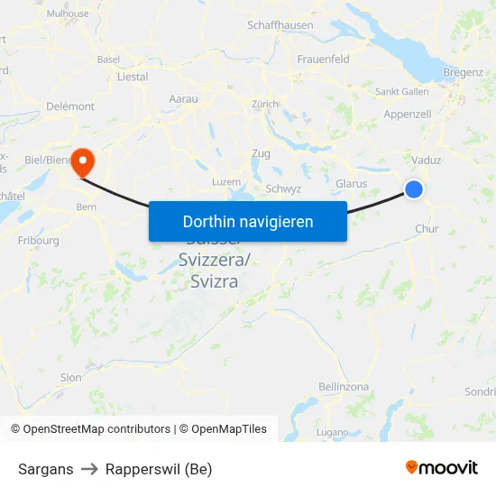 Sargans to Rapperswil (Be) map