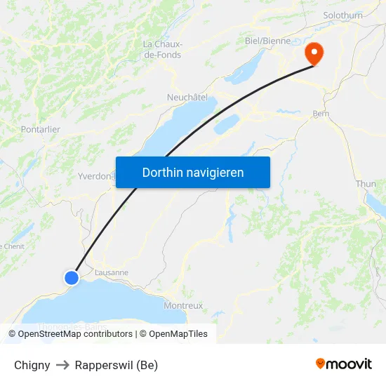 Chigny to Rapperswil (Be) map