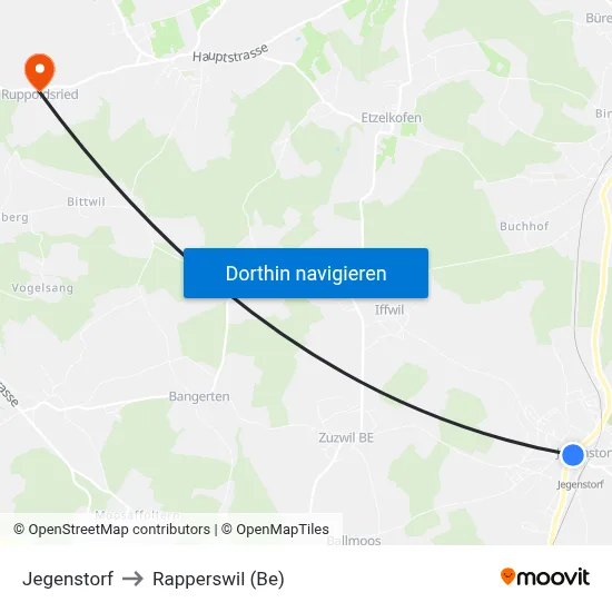 Jegenstorf to Rapperswil (Be) map